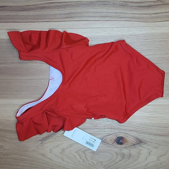 Janie and Jack Red Flutter Sleeve Swimsuit 6-12 MOS - Picture 2 of 4